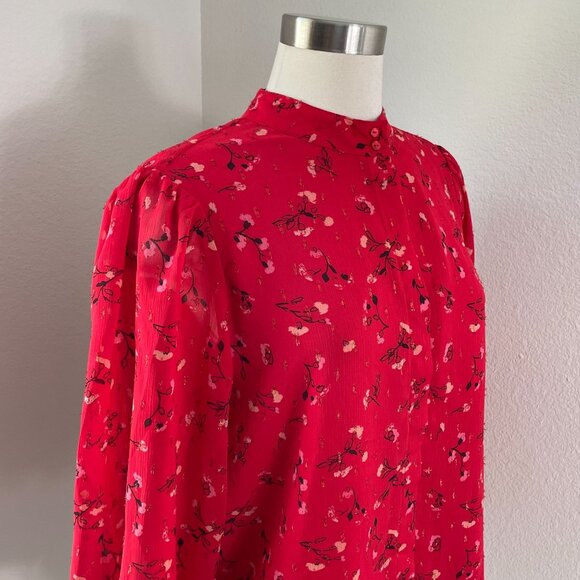 Joie Womens Large Red Floral Blouse Button Up 3/4 Sleeve Shirt Top - Picture 3 of 10